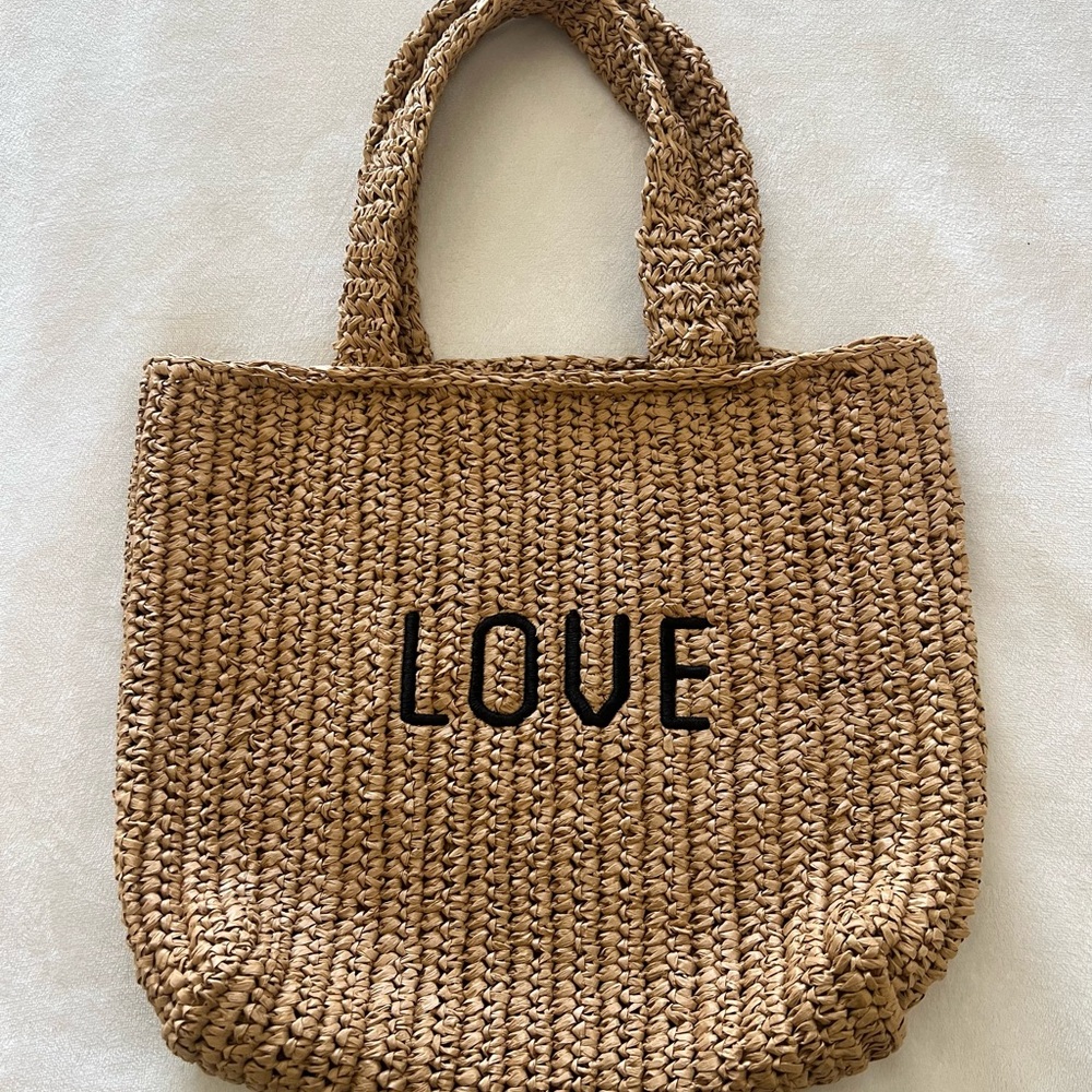 Love Woven Tan Tote Bag